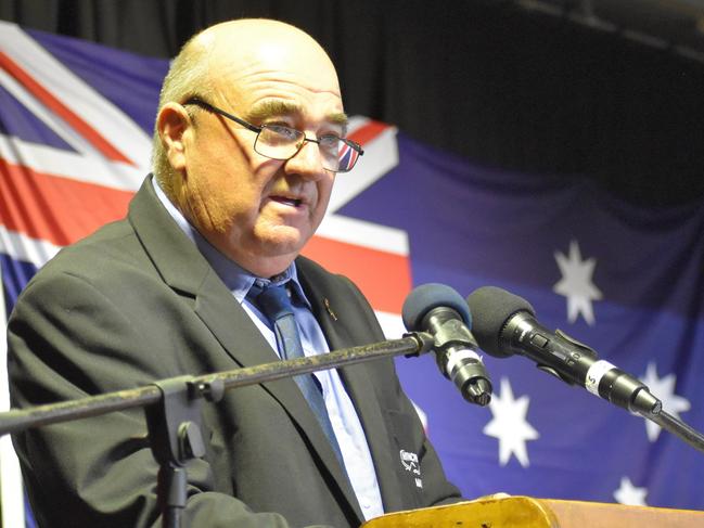 Hinchinbrook Mayor Ramon Jayo speaking at the Shire Hall in Ingham during Australia Day celebrations. The popular two-term mayor is seeking a third term in March, 2024. Picture: Cameron Bates