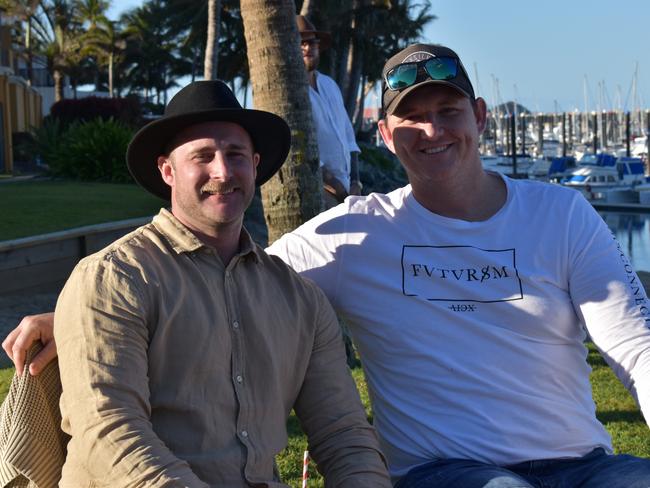 Josh McFadzen and Brodie Rolleston at the first Saturday Beach Sips, hosted by Breakwater Bar and Restaurant at Mackay Harbour on July 18.