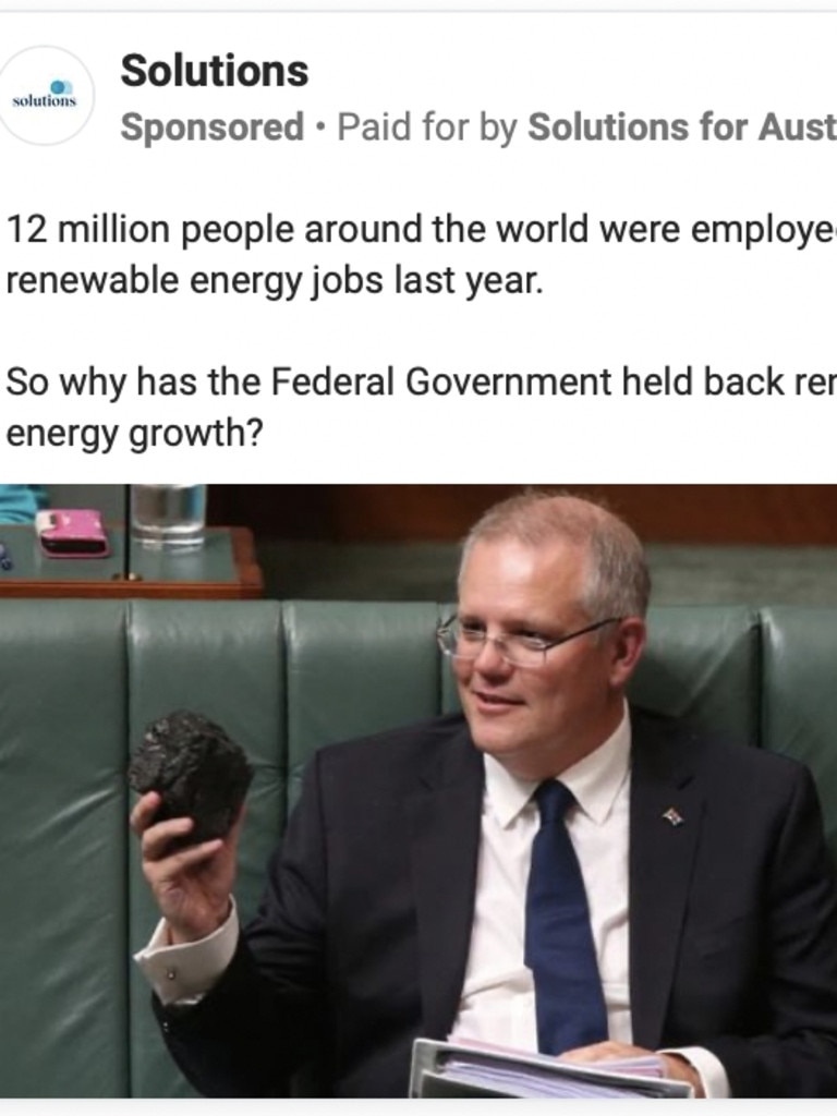 A 2022 federal election ad from Solutions for Australia, an arm of the Climate Action Network Australia, placed on Facebook.