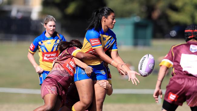 Christine Pauli in action during women's rugby league National Championships game between QLD Country v NSW City. Pics Adam Head