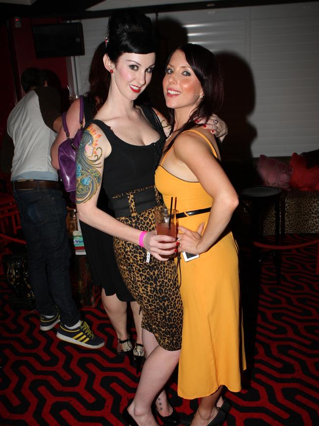 Anika Nichols and Jess Williams at the Kit and Kaboodle cocktail Bar opening in 2008.