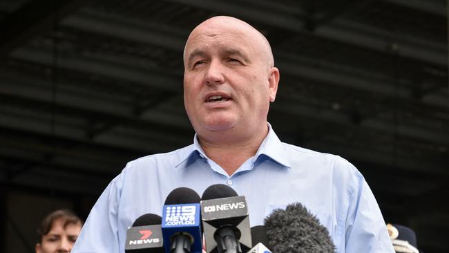 NSW Police Minister David Elliott speaks to the media during a press conference at the Bass Hill Operations Centre in Sydney. Picture: NCA NewsWire / Flavio Brancaleone