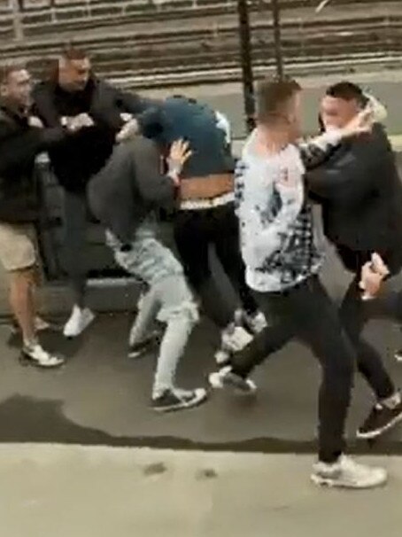 The fights kicked off after the boxing match. Picture: Channel 7