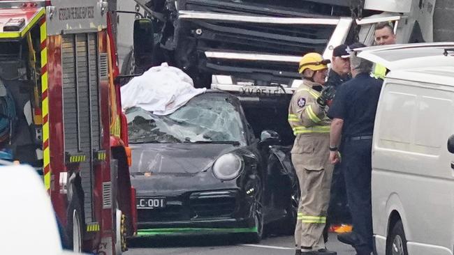 The truck crushed the Porsche. Picture: AAP