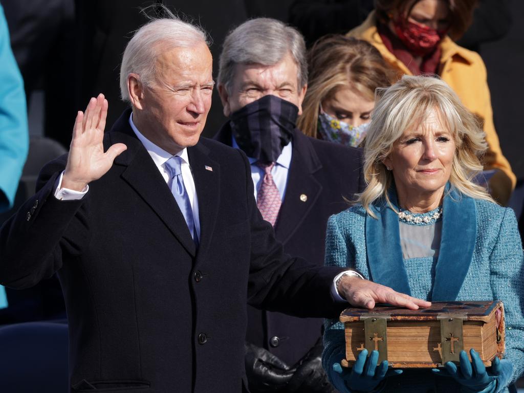 Joe Biden, with his wife Dr Jill Biden, is sworn in as the 46th US President. Picture: Getty Images