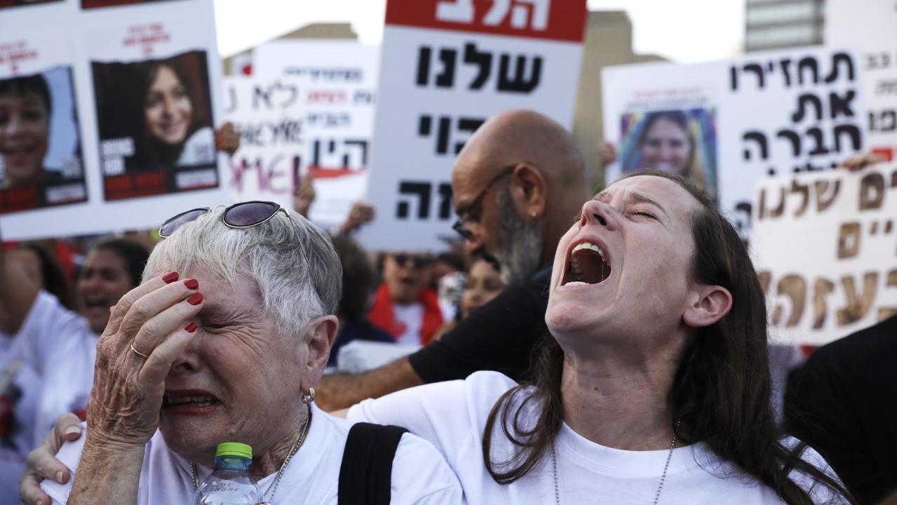 Family and friends of hostages in Tel Aviv. Picture: Amir Levy/Getty Images