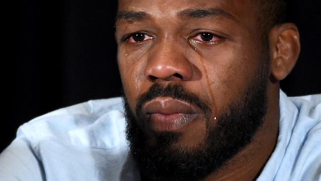 Jon Jones cries as he speaks about his positive drug test before UFC 200.
