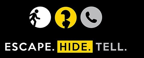 The ‘Escape. Hide. Tell’ message advises Australians what to do if they're caught in an armed terror attack. Picture: Federal Government