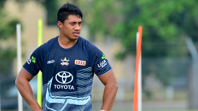 Murray Taulagi has a spell during a Cowboys training session in November. Picture: Evan Morgan