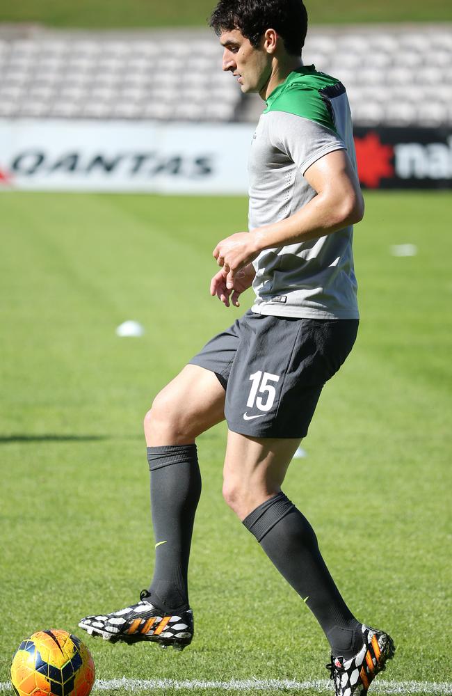 Captain Socceroo Mile Jedinak training on Friday. Pic: George Salpigtidis