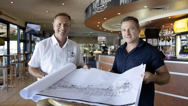 Commodore Guy Houghton (left) and general manager Zoran Stojcevski (right) pose for a photograph at the Moreton Bay Trailer Boat Club. The club is about to undergo a multimillion-dollar revamp. Picture: Sarah Marshall