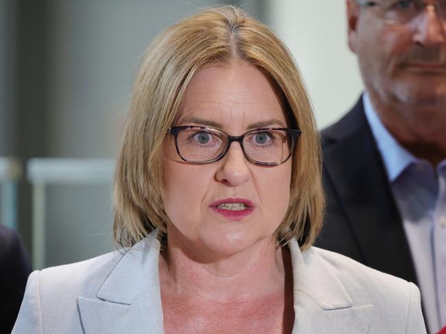 Premier Jacinta Allan holds a press conference at the new Parkville train station. Thursday, April 10. 2025. Picture: David Crosling