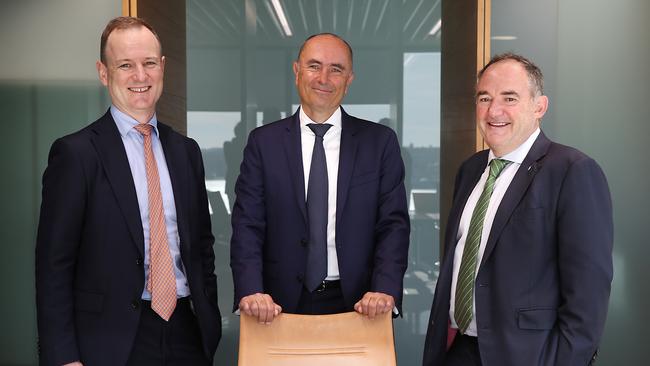 Credit Suisse head of private equity portfolio solutions Sven-Christian Kindt, centre, with colleagues Stephen Cabot, left, and Shaun McMenamin. Picture: Jane Dempster