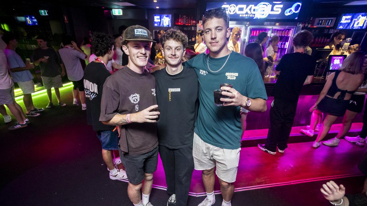 Mitchel Faulkner, Jackson Sonstovold, Ryan Thomas at Cocktails. Picture: Lucas Linck