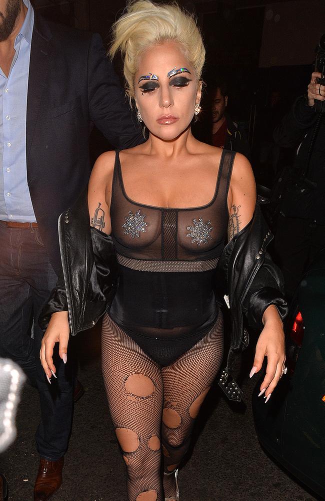 Singer Lady Gaga enjoys a night out in next to nothing at Ronnie Scott’s Jazz club in London. Picture: Splash News Australia