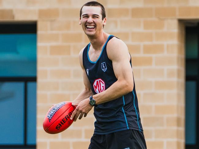 Connor Rozee has  returned from the Christmas break with new haircuts . Picture: PAFC