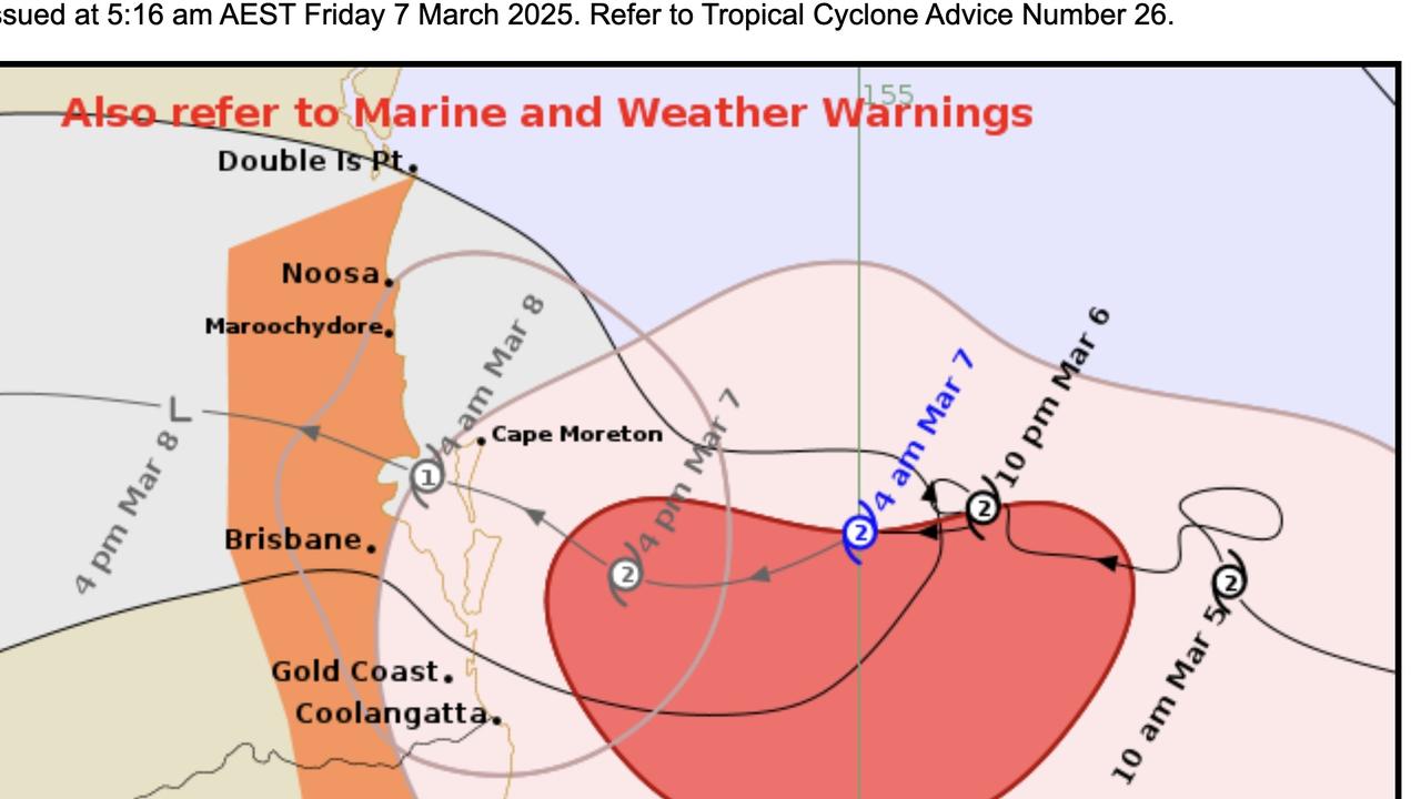 Tropical Cyclone Alfred latest tracking map issued at 5am on Friday, March 7.