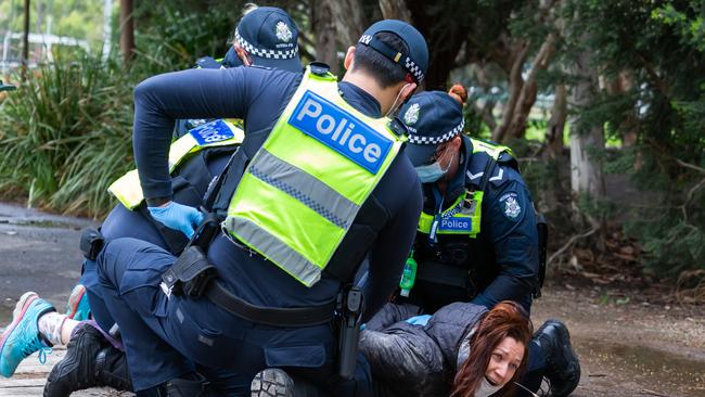 It’s believed police arrested several protesters. Picture: NCA NewsWire/Sarah Matray