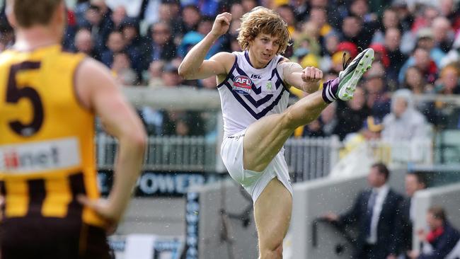 Nathan Fyfe misses a shot in the 2013 Grand Final. Picture: George Salpigtidis