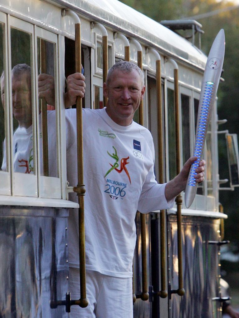 Borner on a tram in Ballarat during the lead up to the 2006 Commonwealth Games.