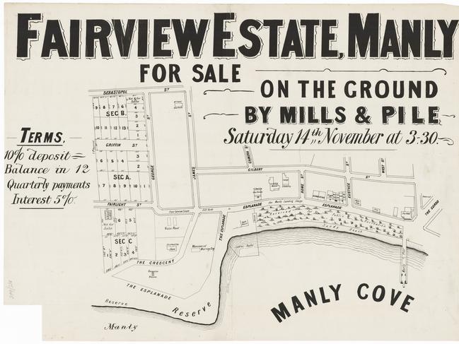 Poster for the Fairview Estate in 1885, showing the location of the ladies' baths. Picture State Library of NSW