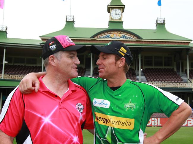 Stuart MacGill, left, at the SCG with another spinning great Shane Warne in 2011 to promote the Big Bash cricket competition. Picture: News Corp