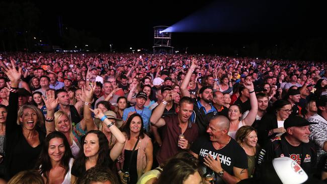 Crowds at Cold Chisel’s concert at Broadwater Parklands as part of the 2015 Gold Coast 600 race weekend. Picture: Richard Gosling