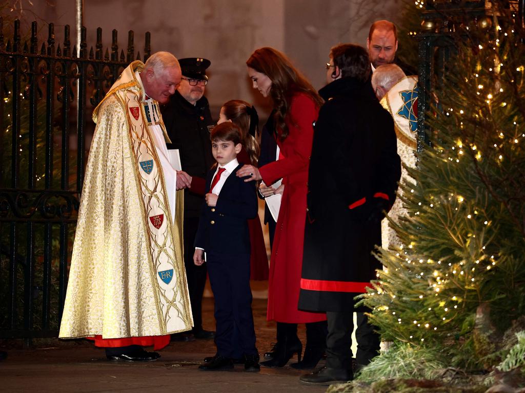 Britain's Catherine, Princess of Wales and Britain's Prince Louis of Wales leave following the "Together At Christmas" Carol Service" at Westminster Abbey. Picture: AFP