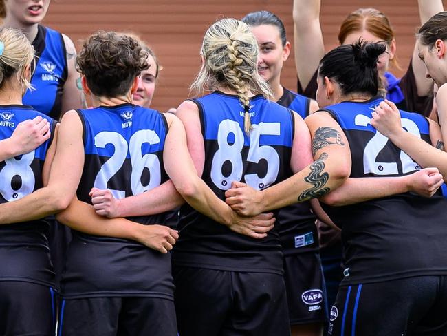 MELBOURNE, AUSTRALIA - APRIL 27: 2025 VAFA William Buck Premier Womens Round 3 match between Melbourne University and Old Scotch at Melbourne University Oval, Parkville on 27/4/2025 in Melbourne, Australia. (Photo by Dennis Timm/VAFA Media)