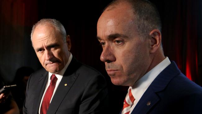 Gone! NAB Chairman Ken Henry and CEO Andrew Thorburn are leaving the bank. Picture: David Geraghty