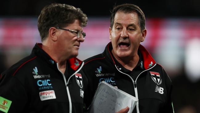 St Kilda coach Ross Lyon has brought back his signature defence-first philosophy this year. Picture: Michael Klein.