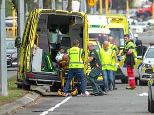 An injured person is loaded in an ambulance following a shooting at the Masjid Al Noor mosque in Christchurch, New Zealand, Friday, March 15, 2019. Picture: MARTIN HUNTER