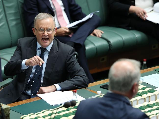 CANBERRA, AUSTRALIA NewsWire Photos - MAY,13 2021 Anthony Albanese with Prime Minister Scott Morrison during Question Time in the House of Representatives in Parliament House Canberra.Picture: NCA NewsWire / Gary Ramage