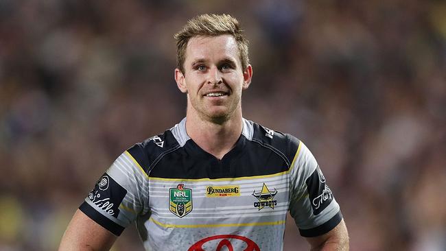 Michael Morgan of the Cowboys smiles after victory in the NRL Preliminary Final match against the Sydney Roosters.