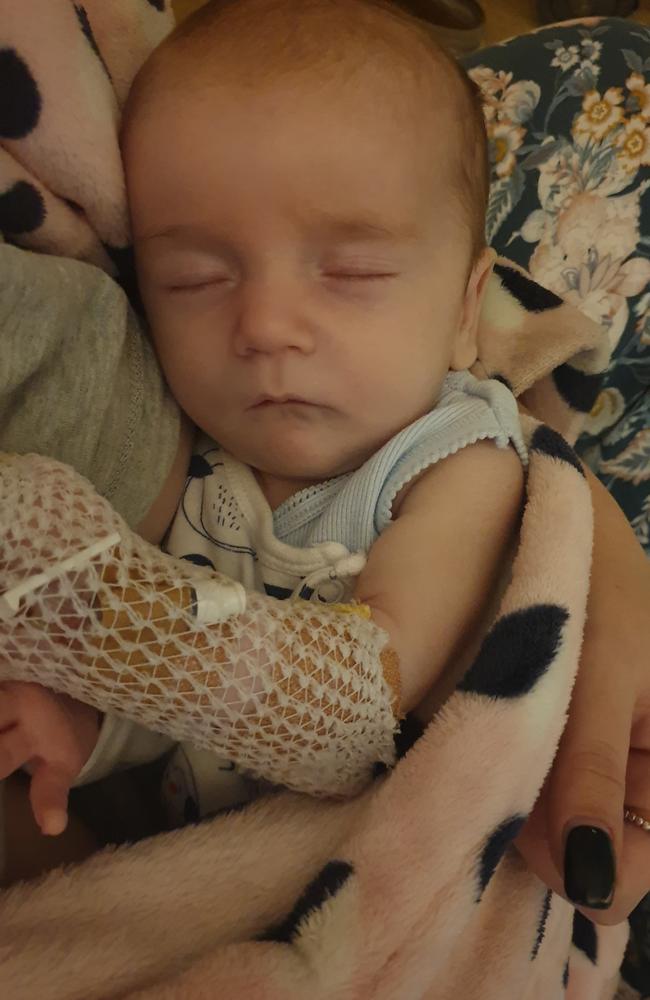 At four-and-a-half months, baby Archie has failed to thrive, which means he struggles to put on weight. Picture: Ashley Rogers