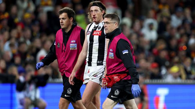 Murphy left the ground bleeding after the incident. (Photo by James Elsby/AFL Photos via Getty Images)