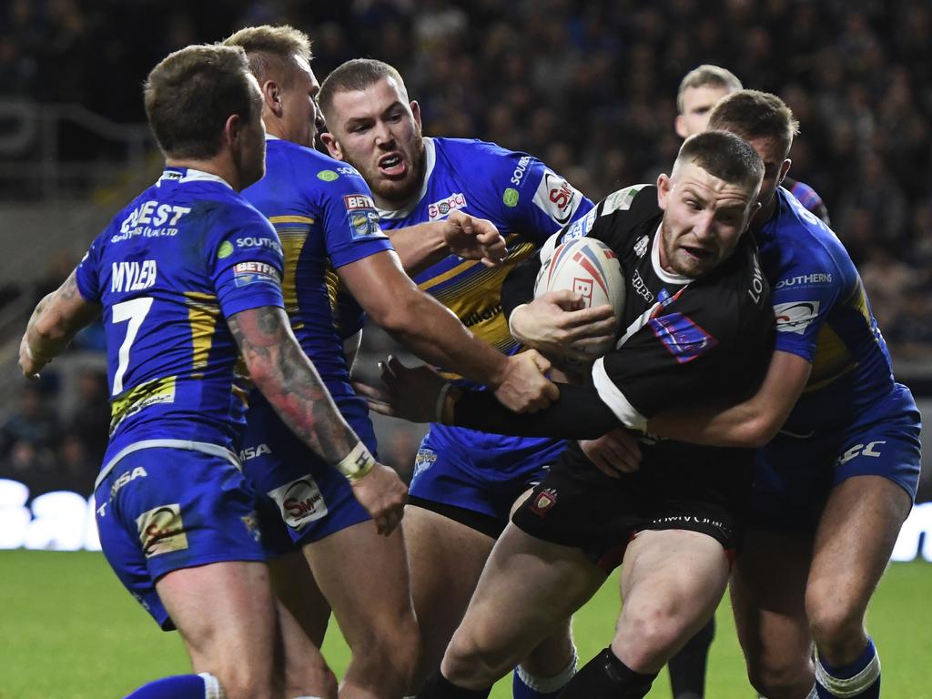 Hastings carried Salford Red Devils on his shoulders. Picture: George Wood/Getty Images