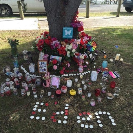 A memorial at St Helens in the tree where Eden was found. Picture: Supplied