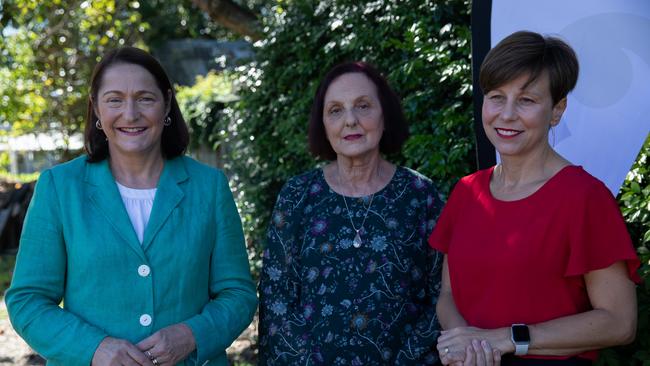 Labor candidate for Gilmore, Fiona Phillips, left, with Shoalhaven Homeless Hub CEO Kathy Colyer, and shadow assistant minister for communities, Jenny McAllister. Picture: Nathan Schmidt