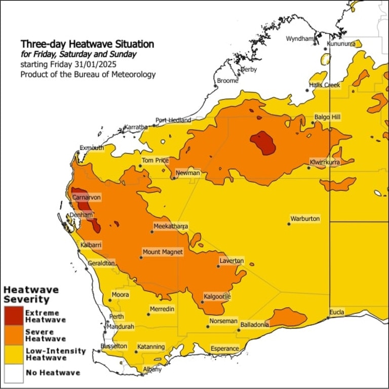 Temperatures of up to the high forties are forecast for WA. Picture: Bureau of Meteorology