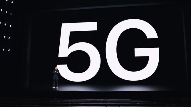 Apple CEO Tim Cook announces 5G in new iPhone 12 models.