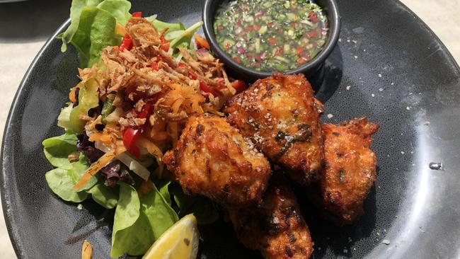 Thai fish cakes with cucumber and coriander sauce at Bombora on the River.