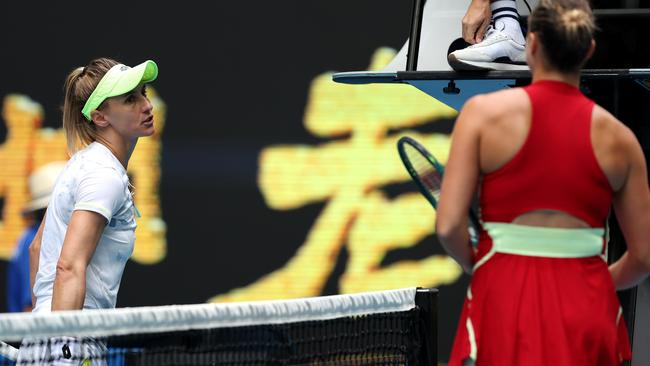 Aryna Sabalenka and Lesia Tsurenko do not shake hands after their match Picture: Getty Images