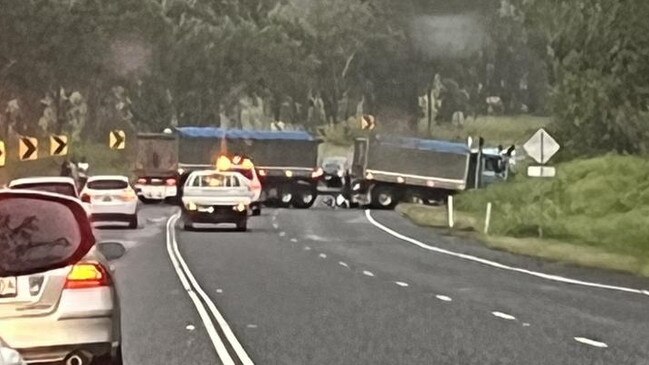 A truck and car have collided on Emu Park Road at Nankin near Rockhampton.