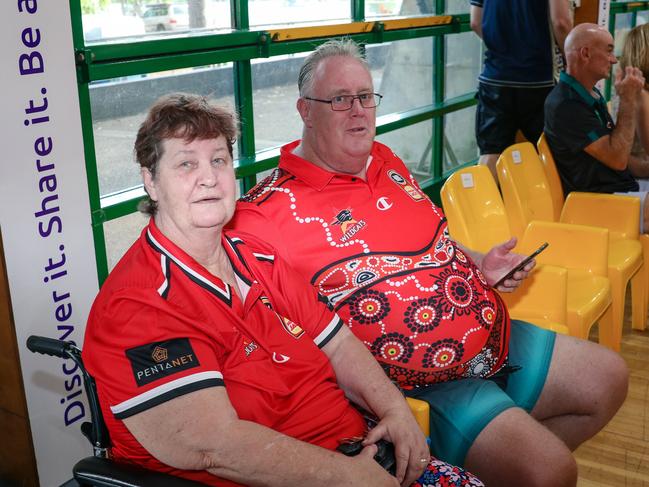 Leanne and Colin Marshall had courtside seats at the game. Picture: Glenn Campbell.