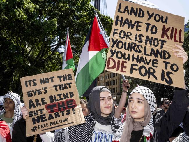 A pro-Palestine protest event in Sydney, where anti-Israel prejudice has been growing rapidly and anti-Semitic attacks are on the rise. Picture: NCA NewsWIRE / Monique Harmer