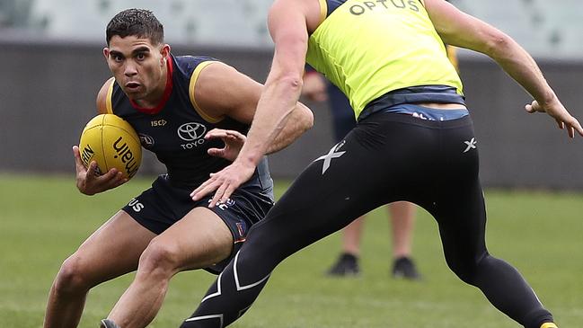 Tyson Stengle kicked three goals in his club debut for the Crows then was dropped for Friday night’s game against Essendon. Picture: Sarah Reed.