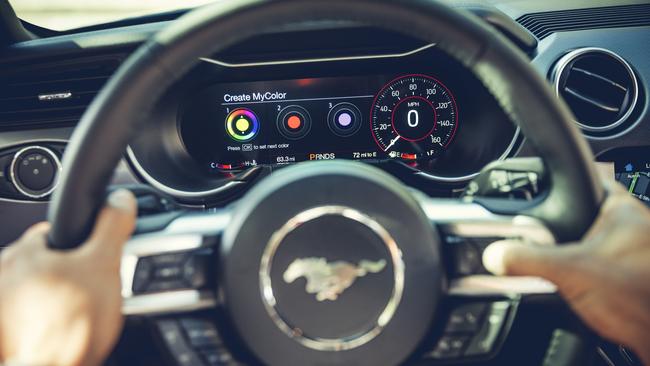 The digital wide-screen dash in the 2018 Ford Mustang. Picture: Supplied.