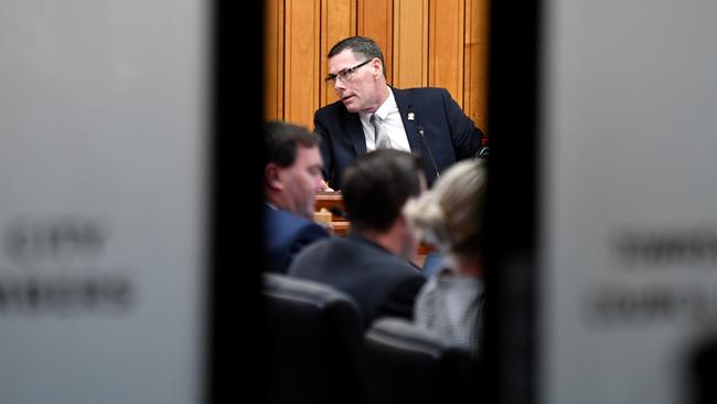 Townsville mayor Troy Thompson returns to work to chair Wednesday’s council meeting as the doors were closing on the media. Picture: Evan Morgan