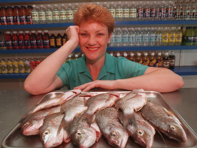 Pauline Hanson at her fish and chip shop in Ipswich in 1996.